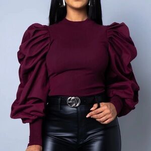 HYFVE Plum Wine puff sleeve sweater Small Burgundy Maroon Holiday Party Festive